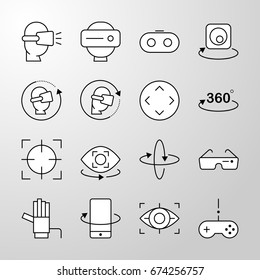 Set of simple virtual reality thin line vector icon. Editable stroke. Pixel perfect icons. Material design web graphic. Premium symbol collection