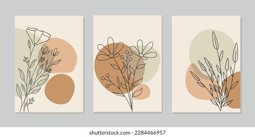 set of simple wall hanging templates with beautiful hand drawn floral decorations. abstract botanical background For wallpaper, poster, interior, waiting room, room room, living room