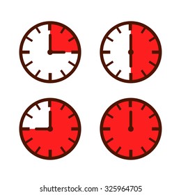 Set of simple watch icon in different time laps