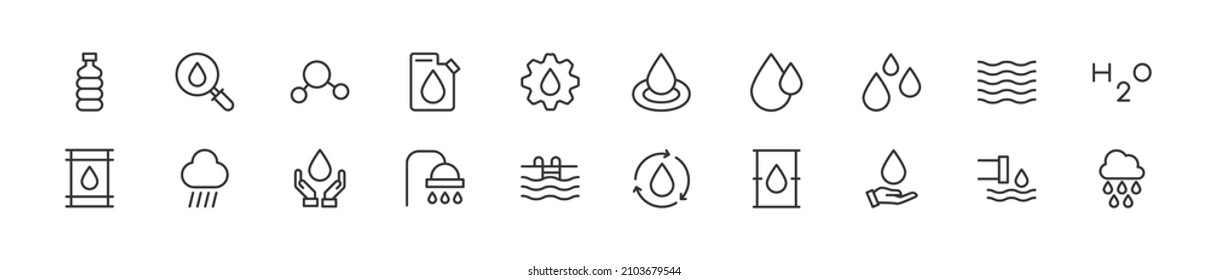 Set of simple water line icons. Outline stroke object. Linear signs pack. Perfect for web apps and mobile.