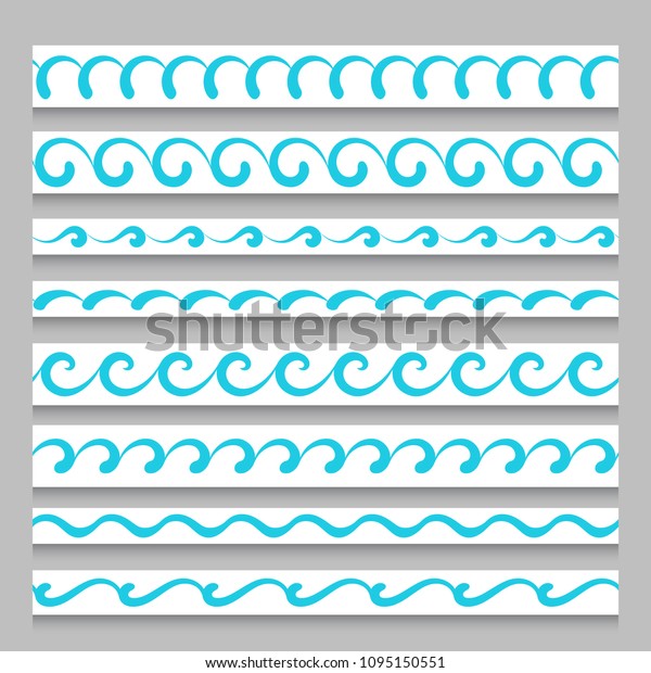 Set of simple wavy borders,\
ornamental masking tapes with swirly patterns, vector\
illustration