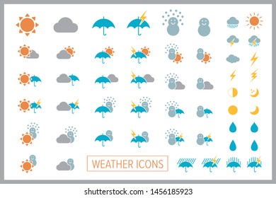 Set of simple weather icons. Vector.