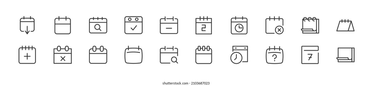 Set of simple week line icons. Outline stroke object. Linear signs pack. Perfect for web apps and mobile.