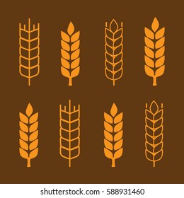 Set of simple wheat ears icons and wheat design elements