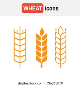 Set of simple wheat ears icons and wheat design elements