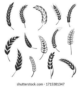 Set of simple wheats ears icons and wheat logo design elements for beer, organic fresh food corn farm, bakery themed agriculture design, grain element, wheat simple pattern. Vector illustration eps10