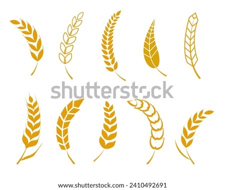 Set of simple wheats ears icons. Wheat logo design elements for beer, organic fresh food corn farm,  grain element, wheat simple pattern. Vector illustration.