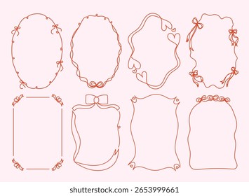 Conjunto de ilustraciones simples y caprichosas de borde y marcos dibujados a mano para el día de San Valentín, boda, invitación, tarjeta, cubierta, Anuncio, póster y más