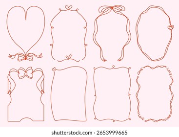 Set of simple and whimsical  hand drawn border and frames illustrations for Valentine's Day, weddind,invitation, card,cover, banner, poster and more