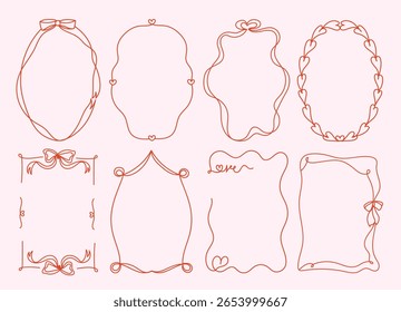 Set of simple and whimsical  hand drawn border and frames illustrations for Valentine's Day, weddind,invitation, card,cover, banner, poster and more