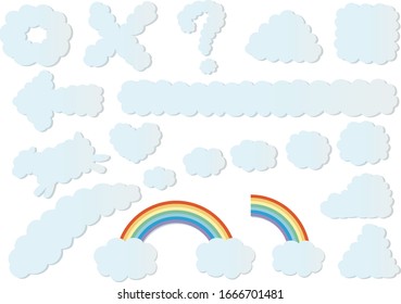 Set von einfachen weißen Wolken und Regenbögen auf weißem Hintergrund. Vektorillustration.
