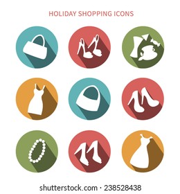 Set of simple white plane women icons. Vector buttons for your website. Shopping and vocation.