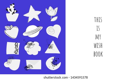 Set of simple white stickers with doodle elements. Stickers can be used for any kind of graphic products.