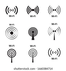 Set Of Simple Wifi Icon, Hot Spot Vector Illustration. Free Internet Zone Symbol, Wifi Logo, Internet Access Sign Collection