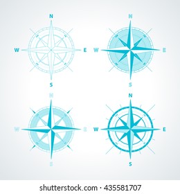 Set of Simple wind roses isolated on white background. Modern thin line compass icon illustration.