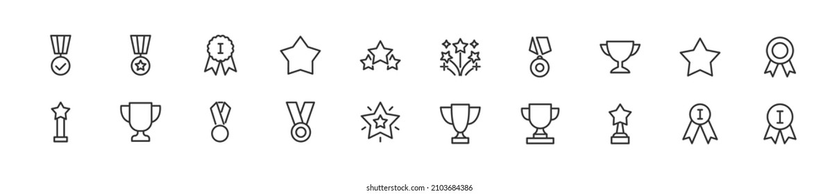 Set of simple winner line icons. Outline stroke object. Linear signs pack. Perfect for web apps and mobile.