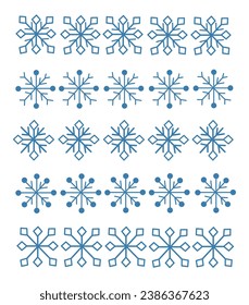 Set Simple Winter and Christmas seamless dividers boards with Snowflakes. Vector flat.