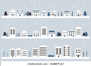 Set Of Simple Winter Town And City