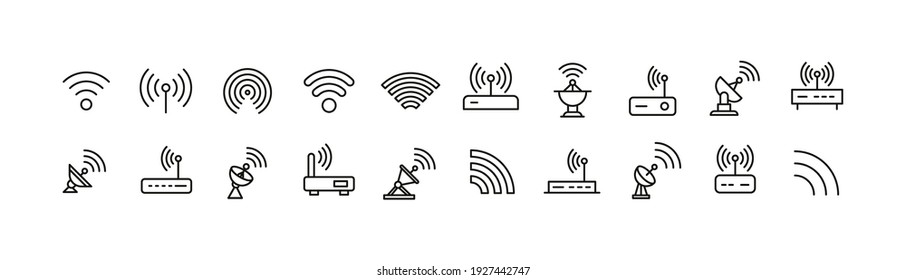 Set of simple wireless line icons. Outline stroke object. Linear signs pack. Perfect for web apps and mobile.