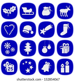 Set of simple xmas icons in blue and silver colors. This is a vectorial image, can be resized without loss of quality.