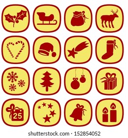 Set of simple xmas icons in gold and red colors. This is a vectorial image, can be resized without loss of quality.