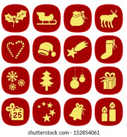 Set of simple xmas icons in red and gold colors. This is a vectorial image, can be resized without loss of quality.