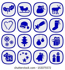 Set of simple xmas icons in silver and blue colors. 