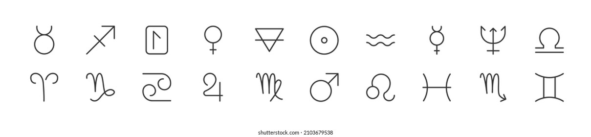 Set of simple zodiac line icons. Outline stroke object. Linear signs pack. Perfect for web apps and mobile.
