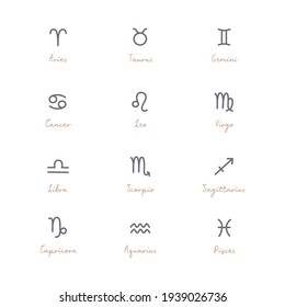 Set of simple Zodiac Signs symbols Vector Image Grey Gold