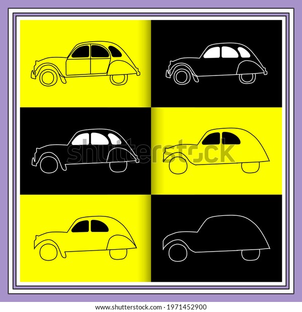 Set of simplified cars in a\
frame
