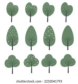 Set of simply tree models flat design element illustration