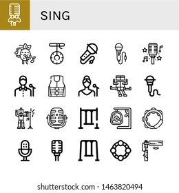 Set of sing icons such as Microphone, Singing, Swing, Karaoke, Singer, Life jacket, Tambourine , sing