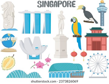 Set of Singapore famous landmarks