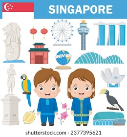 Set of Singapore famous landmarks