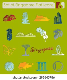 Set of Singapore flat icons for Web and Mobile Applications