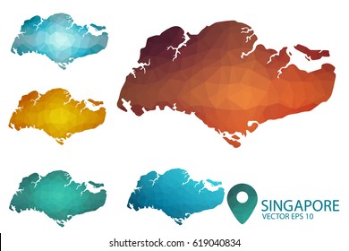 Set of Singapore maps. Bright gradient map of country in low poly style. Multicolored country map in geometric style for your infographics. Vector illustration eps 10.