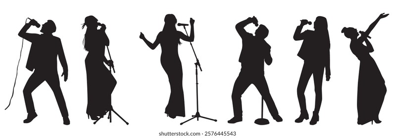 set of singer silhouette country music, rock stars, pop musician and hip hop rapper artist vocalists collection.