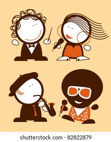 Set of singers funny people icons.