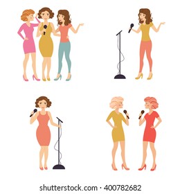 Set singing with the girls. White background