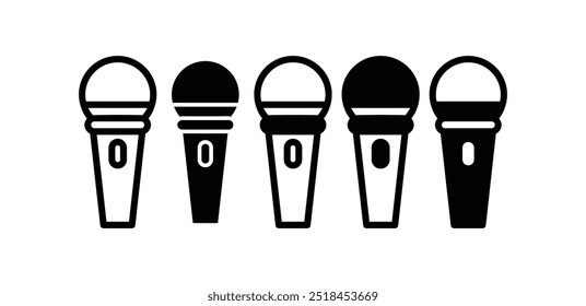 set of singing mic microphone music song icon vector deisgn black white color simple flat illustration 