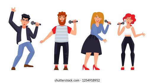 Set of singing people. Flat style vector characters