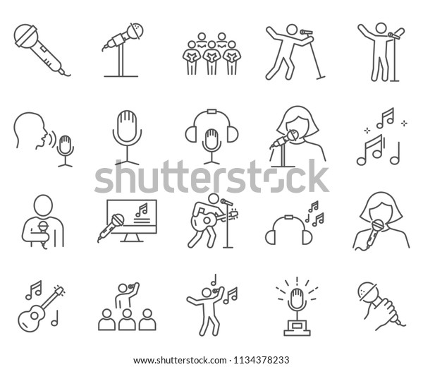 Set of singing\
Related Vector Line Icons. Contains such Icons as karaoke, concert,\
song, music and more. 
