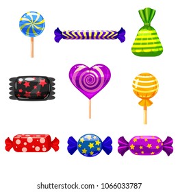 Set single cartoon candies, lollipop, candy. Illustration, isolated on white. Cartoon style