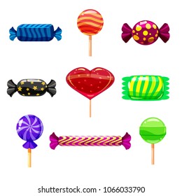 Set single cartoon candies, lollipop, candy. Illustration, isolated on white. Cartoon style