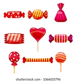 Set single cartoon candies, lollipop, candy. Illustration, isolated on white. Cartoon style