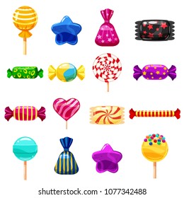 Set single cartoon candies, lollipop, candy, desserts. Illustration, isolated on white. Cartoon style