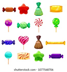 Set single cartoon candies, lollipop, candy, desserts. Illustration, isolated on white. Cartoon style