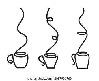 Set single continuous line drawing coffee cup isolated on white background. Modern design concept in minimalistic style for branding cafee. Creative vector illustration.