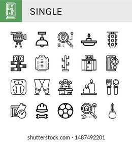 Set of single icons such as Guidepost, Camcorder, Lamp, Search, Candle, Traffic light, Dollar bills, Kimono, Coat stand, Freezer, Bathroom scale, Spotlight, Time, Candles 