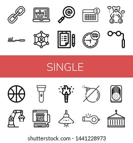 Set of single icons such as Link, Tooth Brush, Online shopping, Search, Checklist, Calendar, Time, Teddy, Binoculars, Basketball, Crane, Torch, Lamp, No bomb, Whistle , single